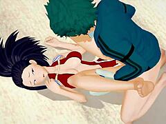 亚洲熟女Momo和年轻英雄Deku在3D动漫中