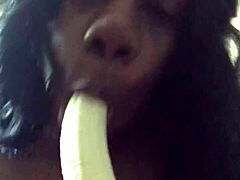 Sensual MILF indulges in deepthroating a banana